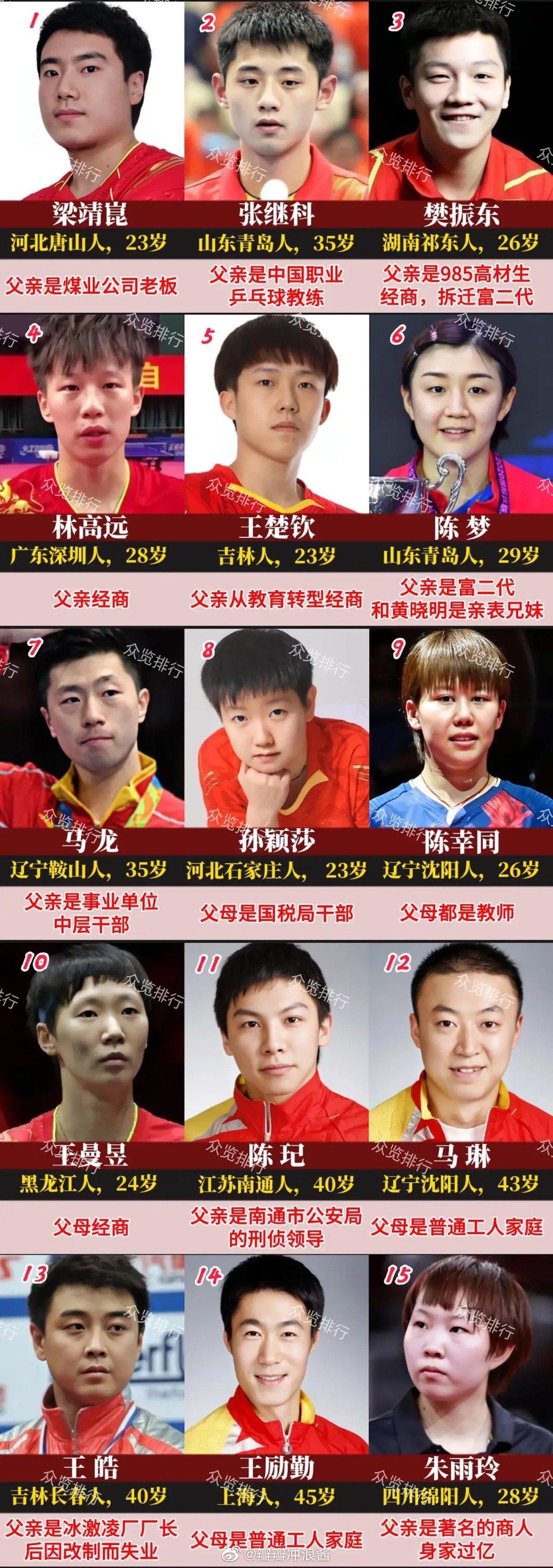 盘点中国乒乓球冠军的家庭背景，除了马琳、王励勤，各个都不简单，唯独张继科一手好牌