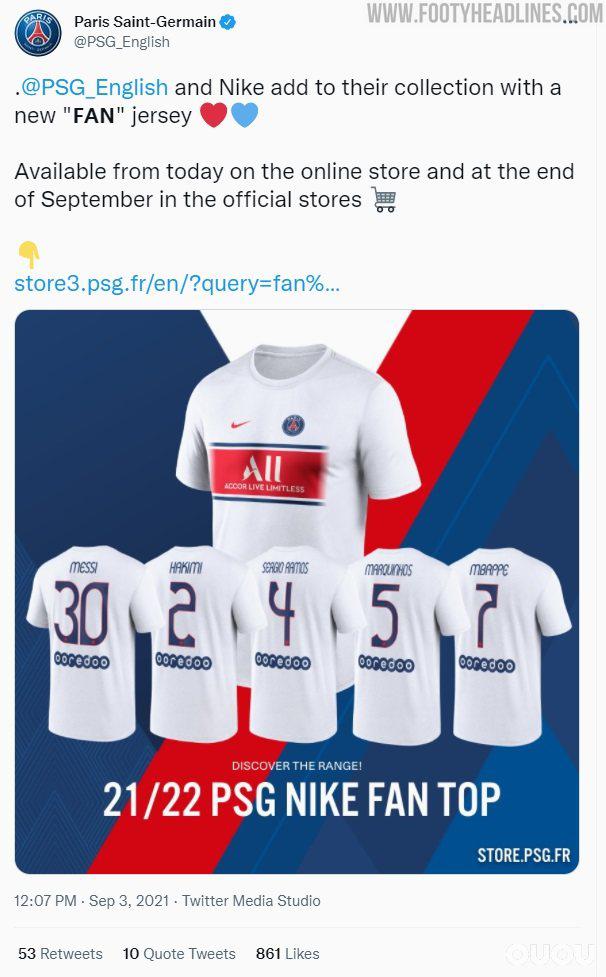 ​耐克巴黎圣日尔曼21-22赛季球迷球衣发布(2)