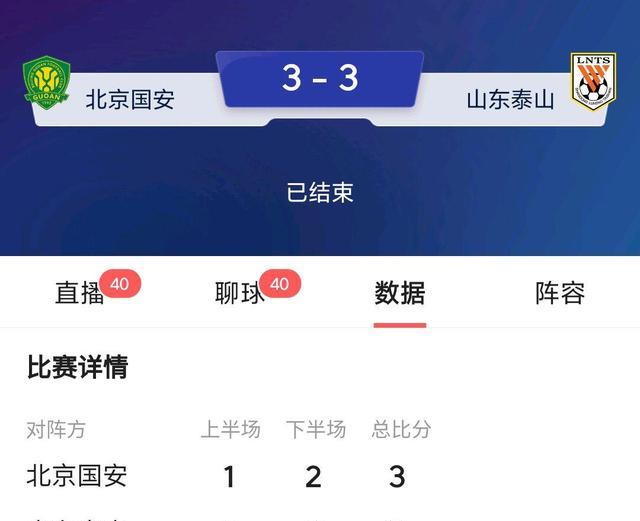 94分钟王刚手球送点，泰山惊险追平北京国安(1)