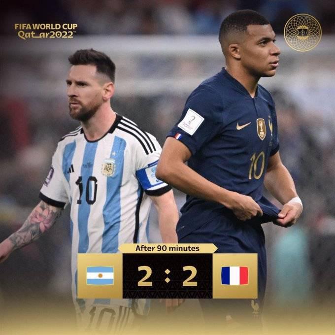 加时赛上半战报：劳塔罗连续挥霍良机 阿根廷2-2法国