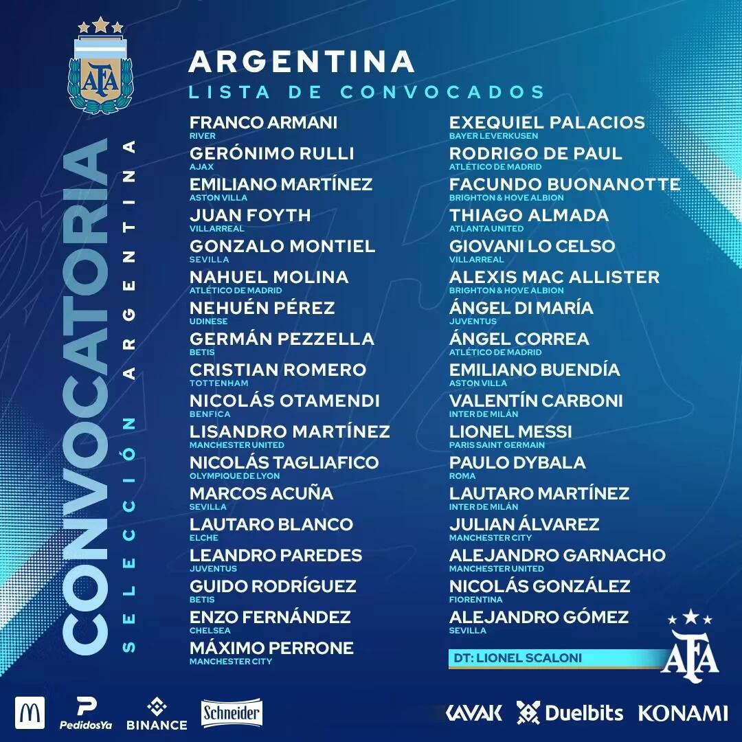 【阿根廷国家队最新一期大名单】梅西继续领衔，曼联妖星加纳乔首次入选但很可能伤退！