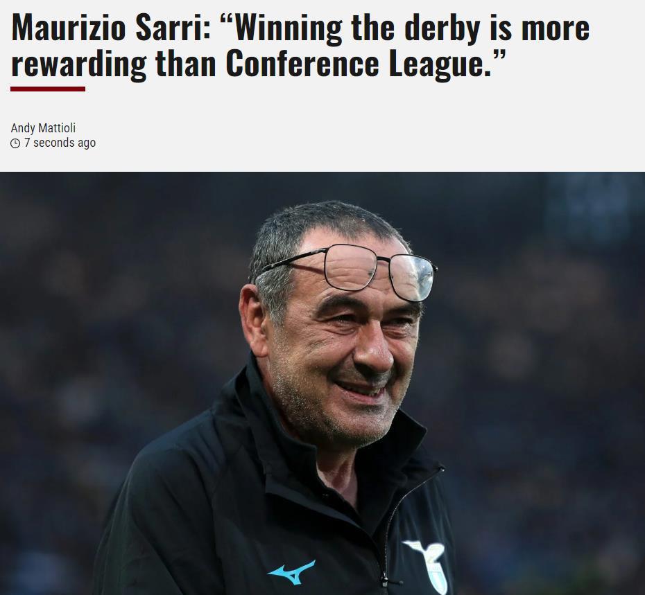 萨里：赢下罗马德比 比欧协杯更重要 穆里尼奥喜欢说就让他说去吧
