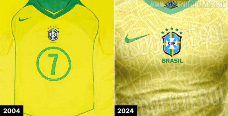 巴西2024年主场球衣谍照：队徽移到中央，梦回2004(1)