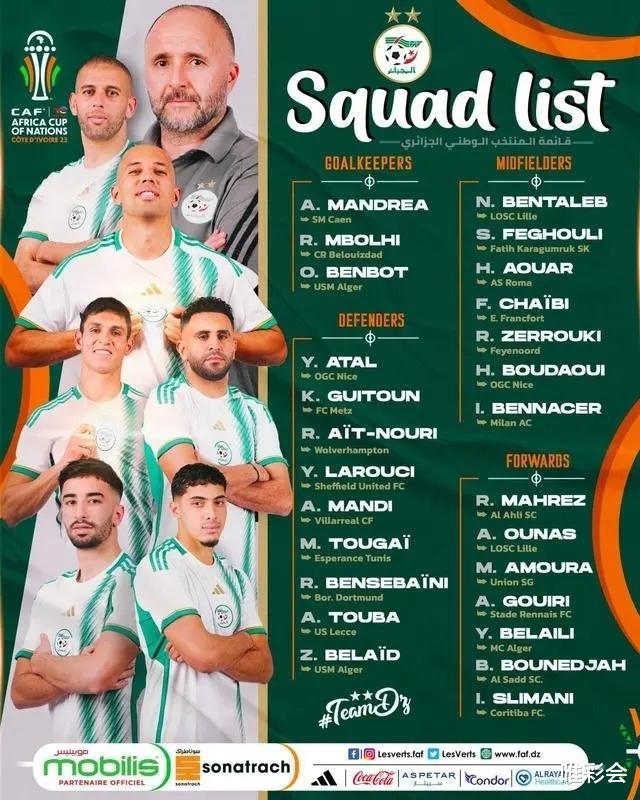 阿尔及利亚非洲杯大名单：马赫雷斯领衔 本纳塞尔入选