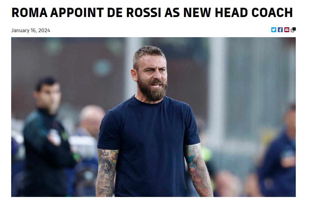 接替穆帅！罗马官方：德罗西出任球队主教练，签约至本赛季结束
